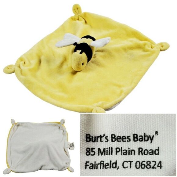 Burt's Bees Lovey Hold Me Bee Security Blanket Organic Cotton Knotted Corners - Picture 1 of 10